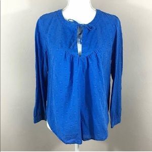 J.Crew Factory Blue Key Hole Blouse Small